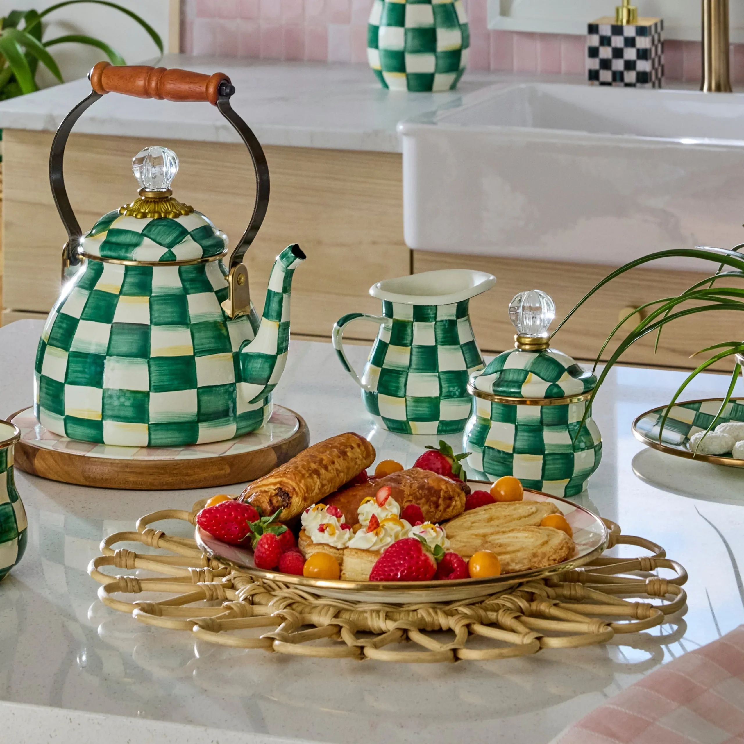 Emerald Check Lidded Sugar Bowl