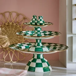Emerald Check Mini Pedestal Platter