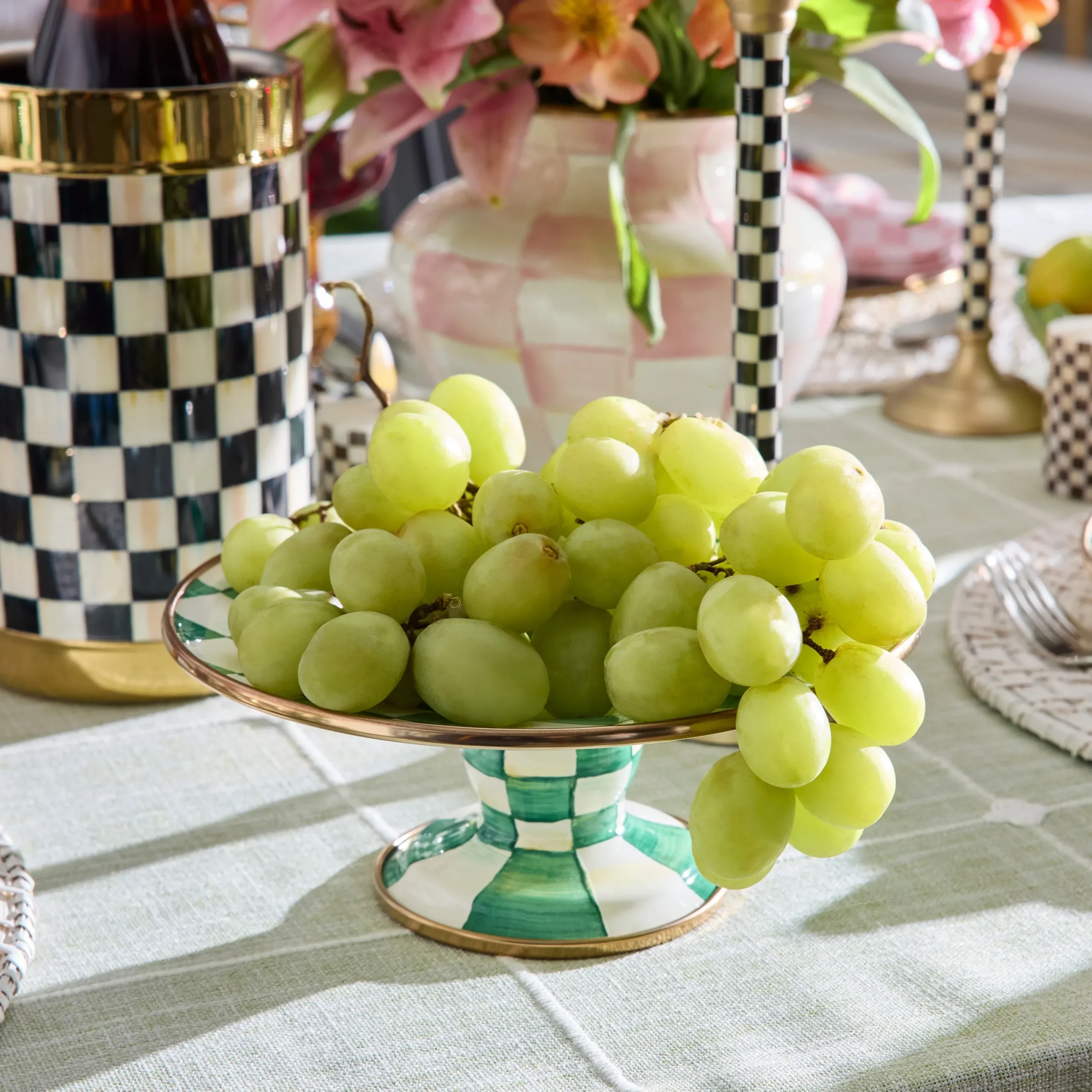 Emerald Check Mini Pedestal Platter
