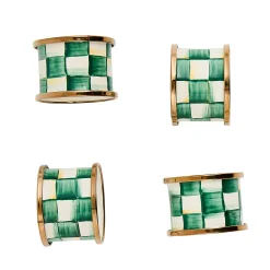Emerald Check Napkin Rings, Set of 4
