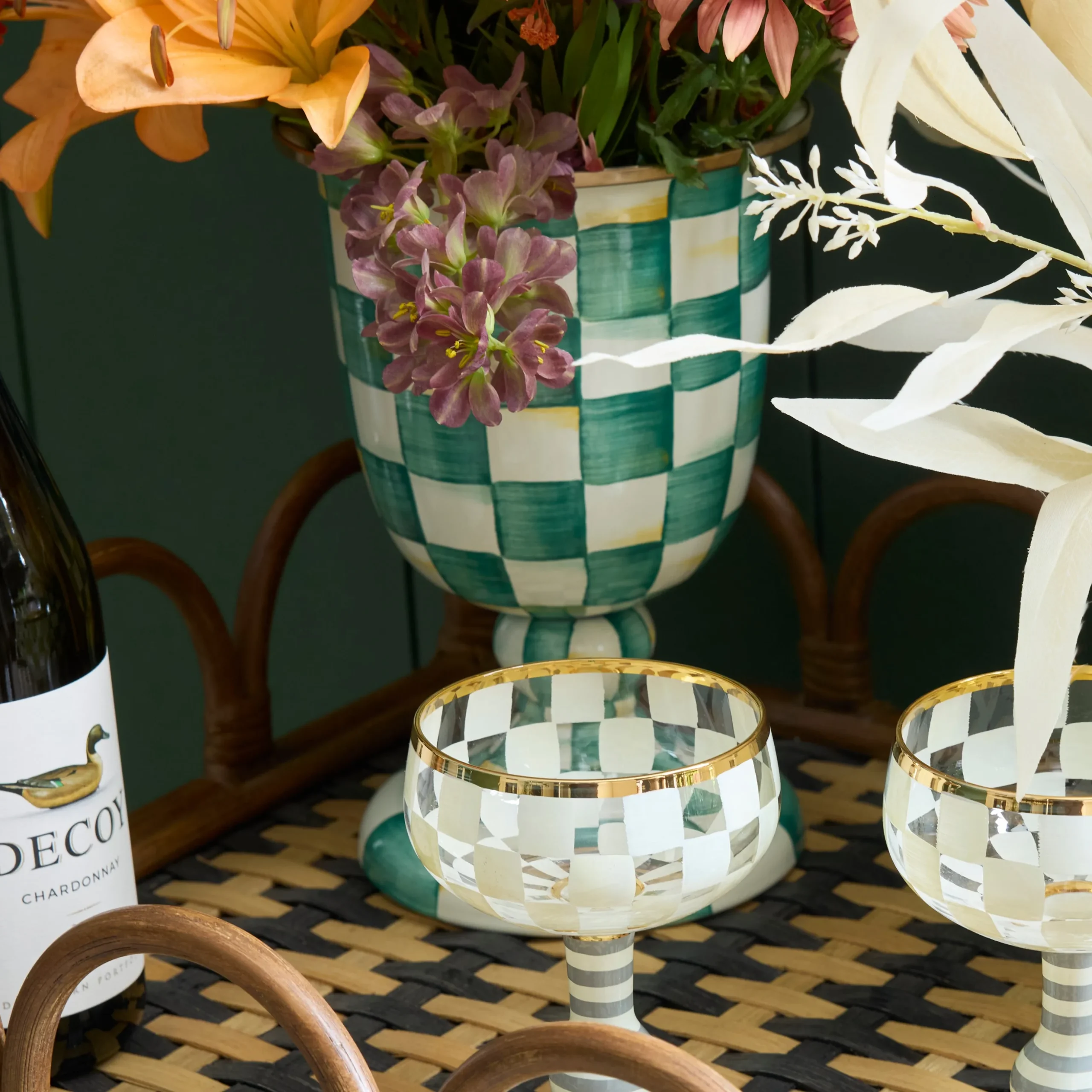 Emerald Check Pedestal Vase