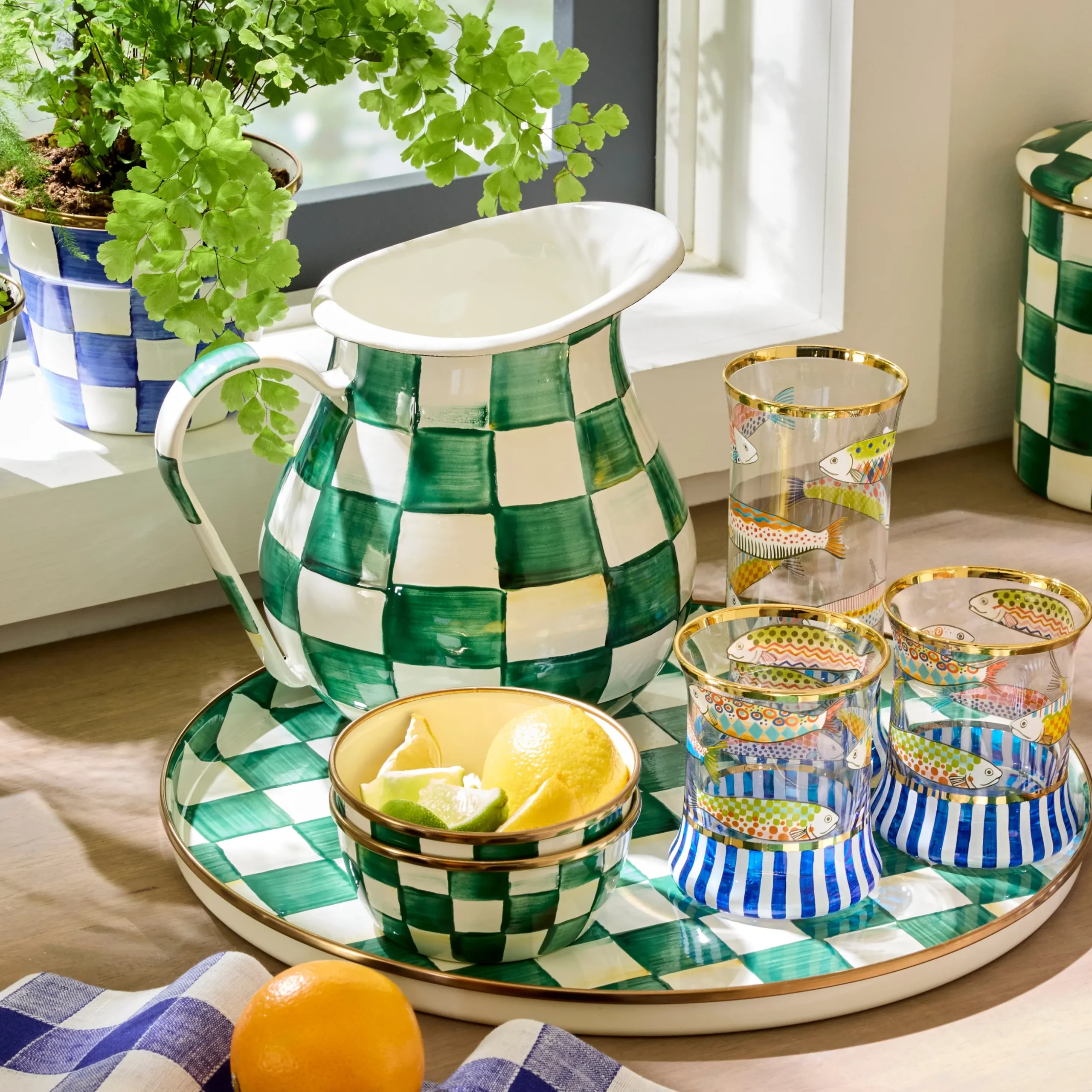 Emerald Check Pitcher