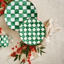 Emerald Check Salad Plate