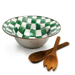 Emerald Check Salad Serving Set