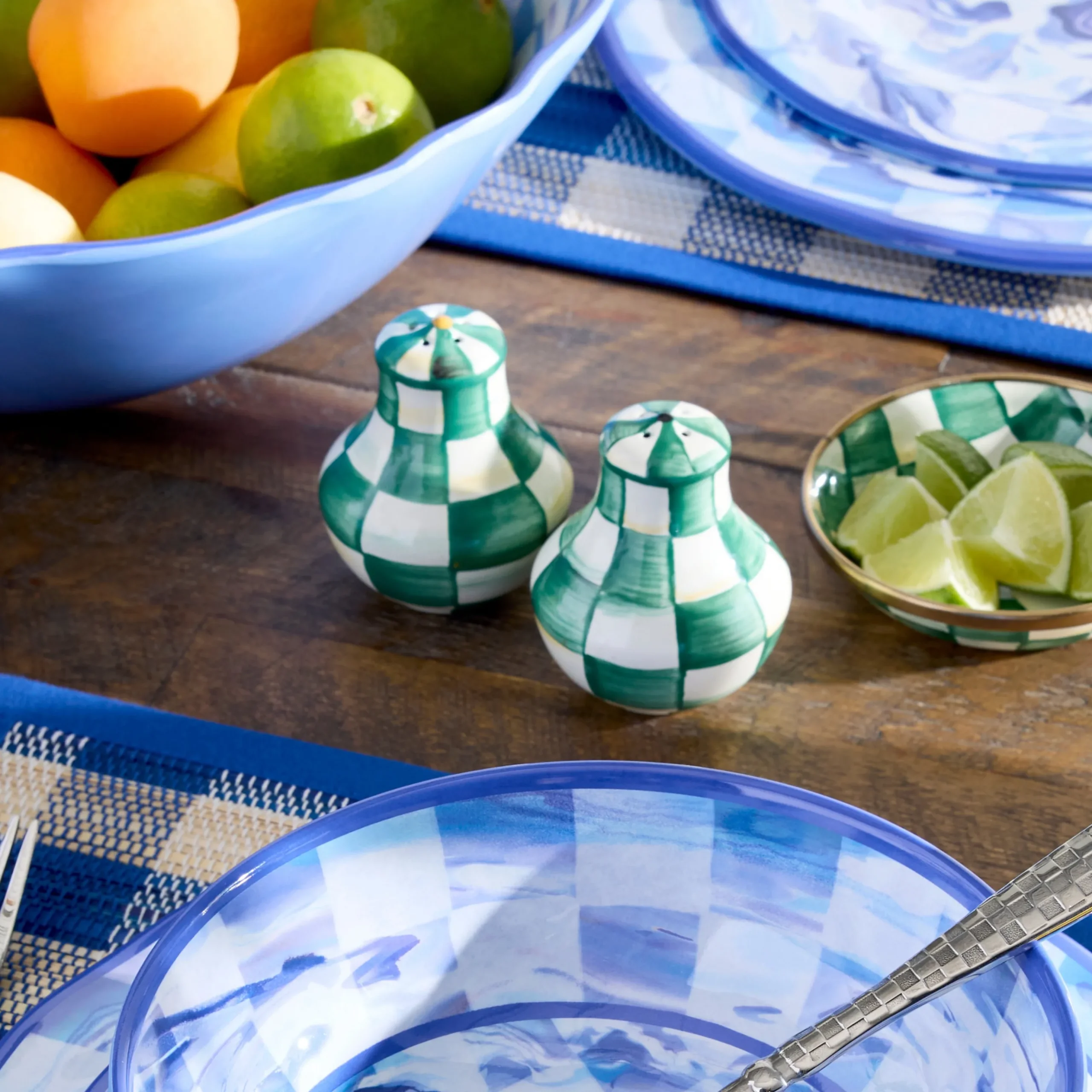 Emerald Check Salt & Pepper Shakers