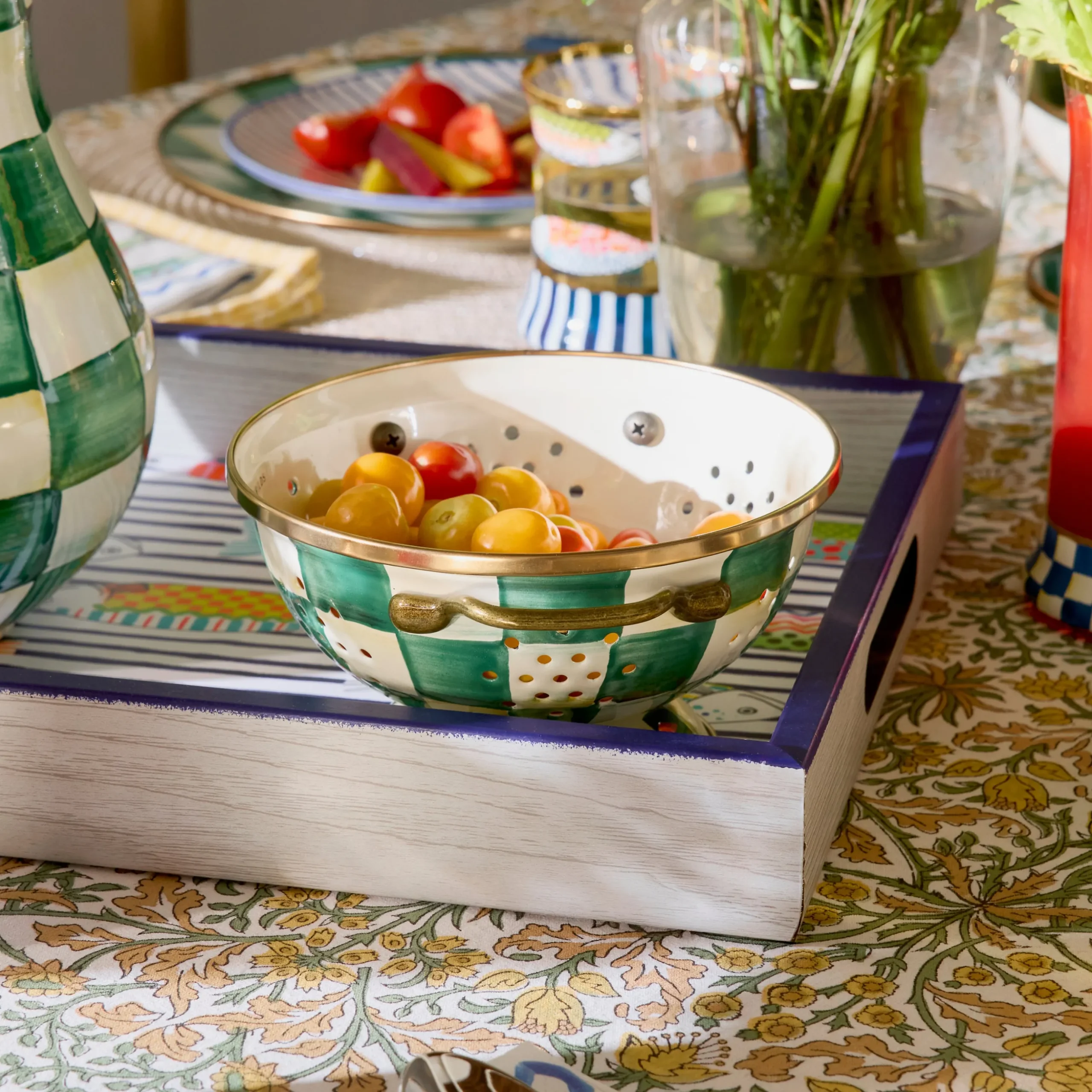 Emerald Check Small Colander