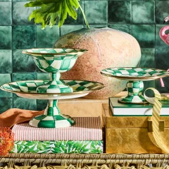 Emerald Check Small Pedestal Platter