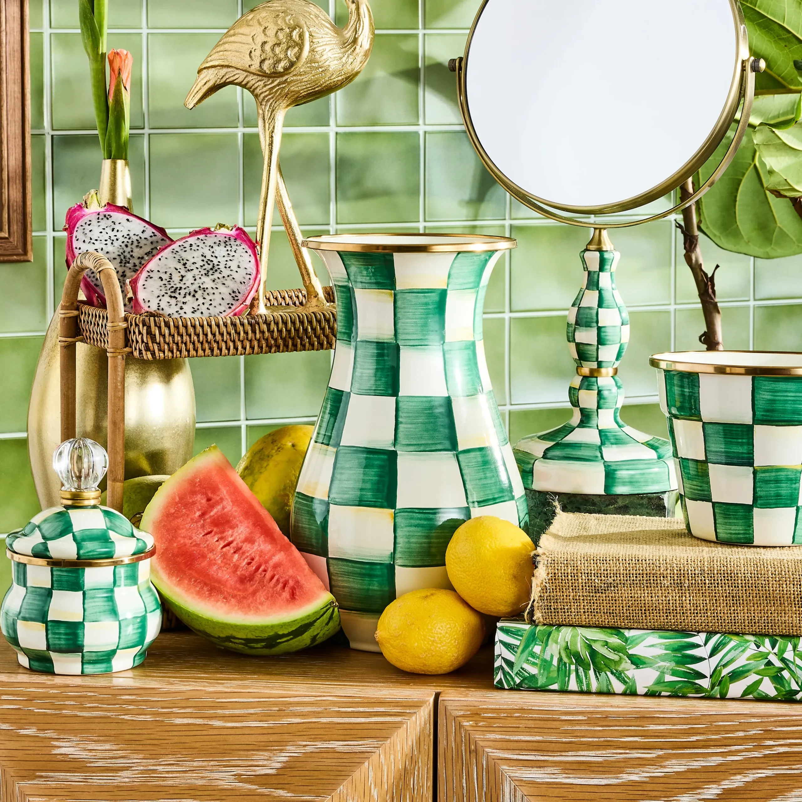 Emerald Check Tall Vase