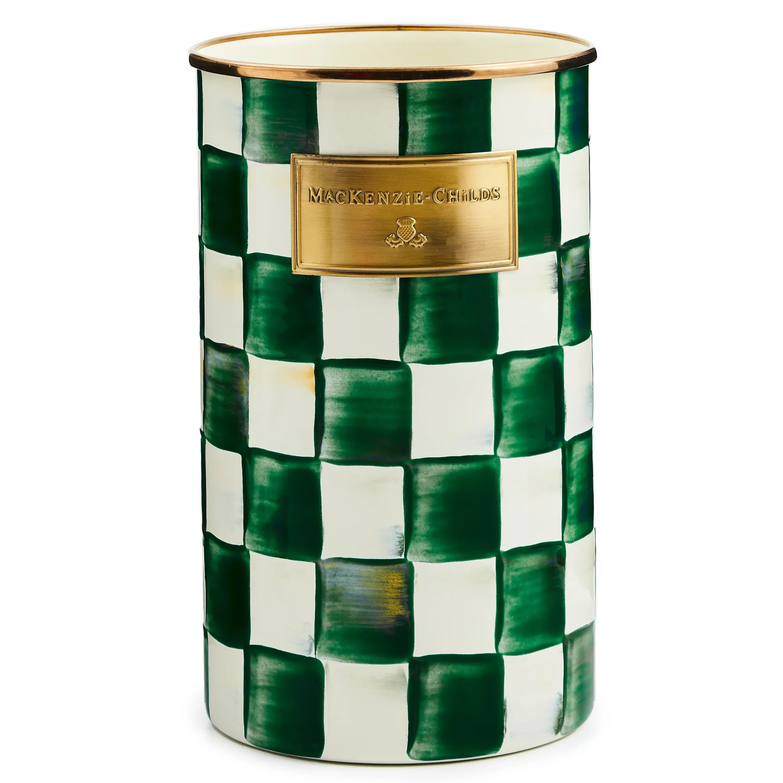 Emerald Check Utensil Holder