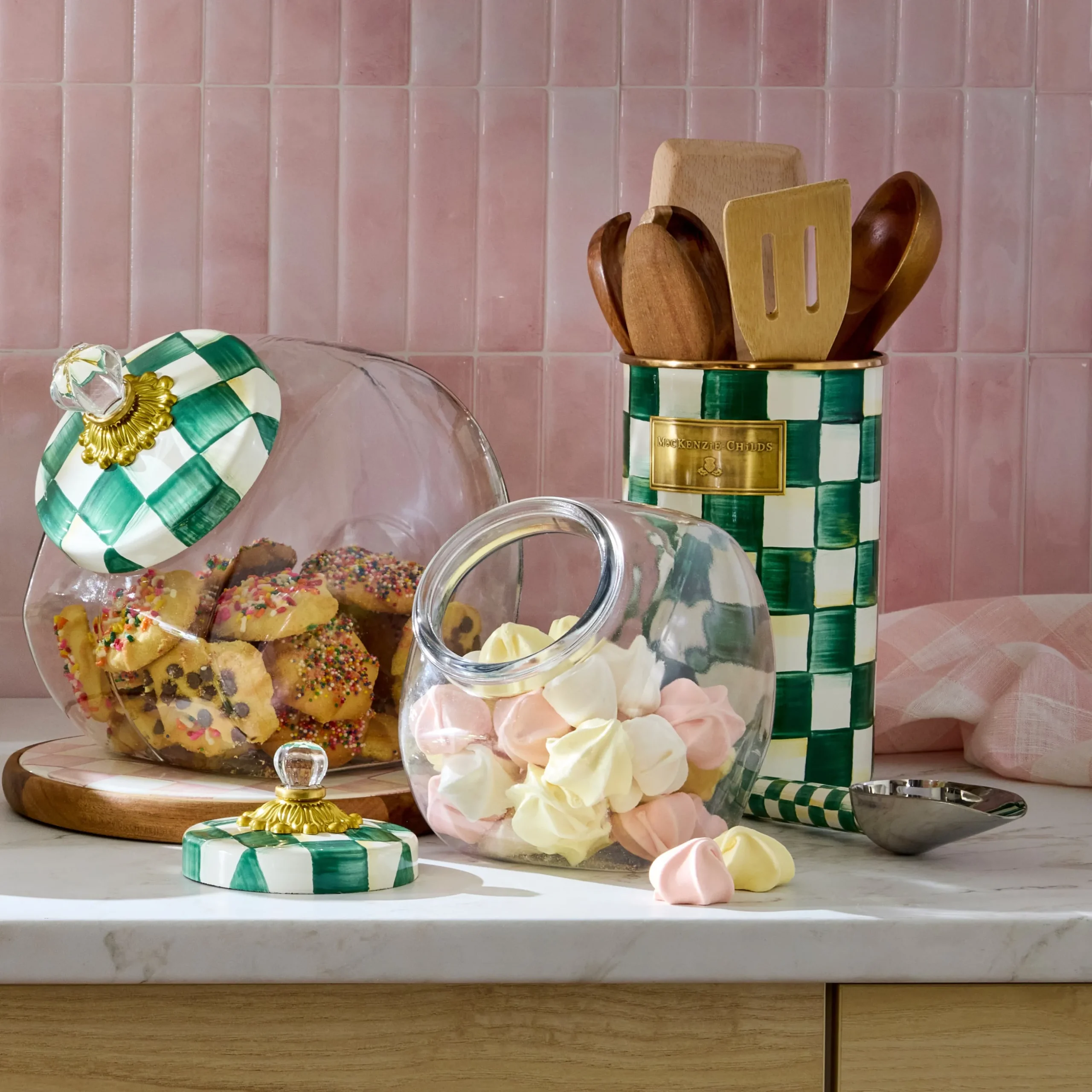 Emerald Check Utensil Holder