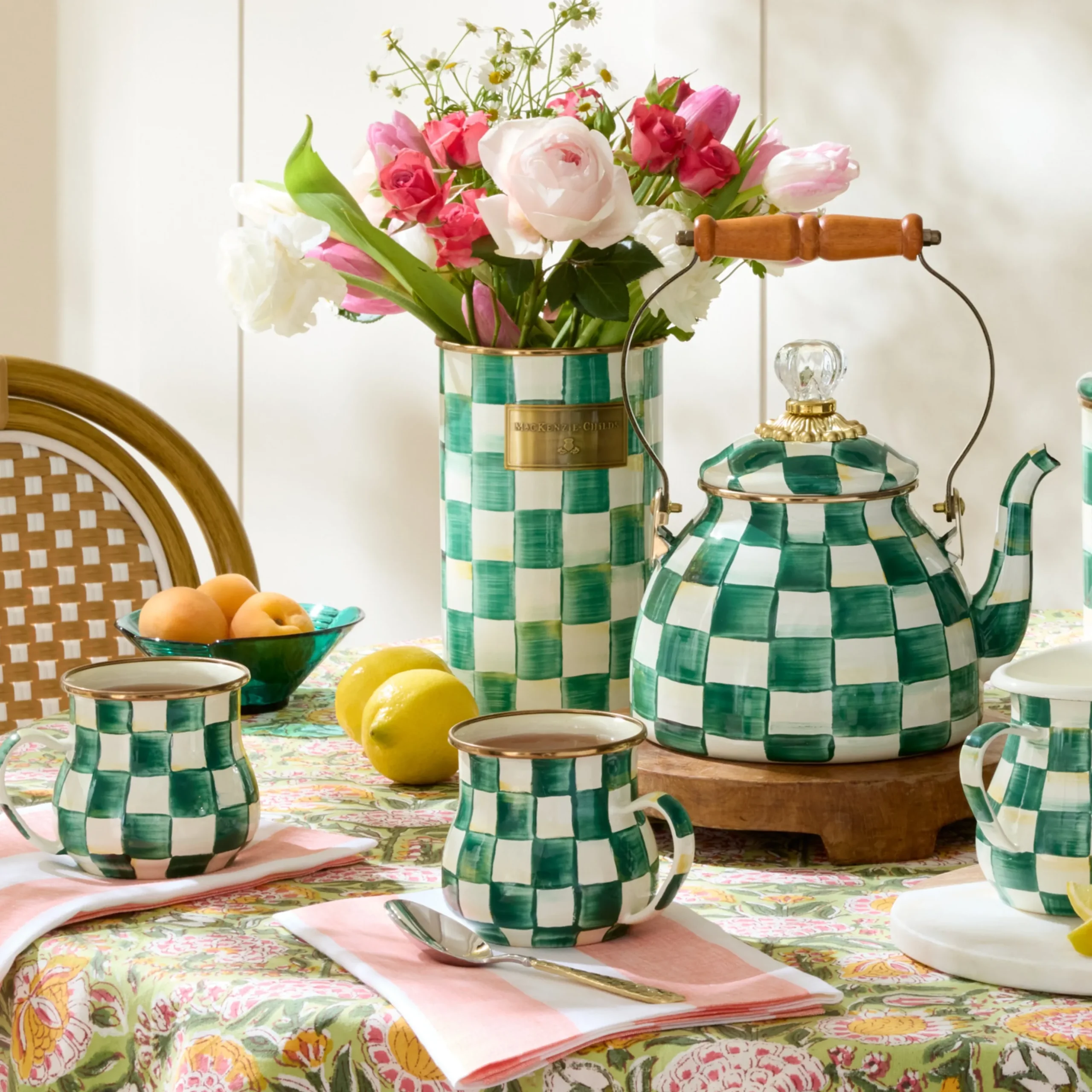 Emerald Check Utensil Holder