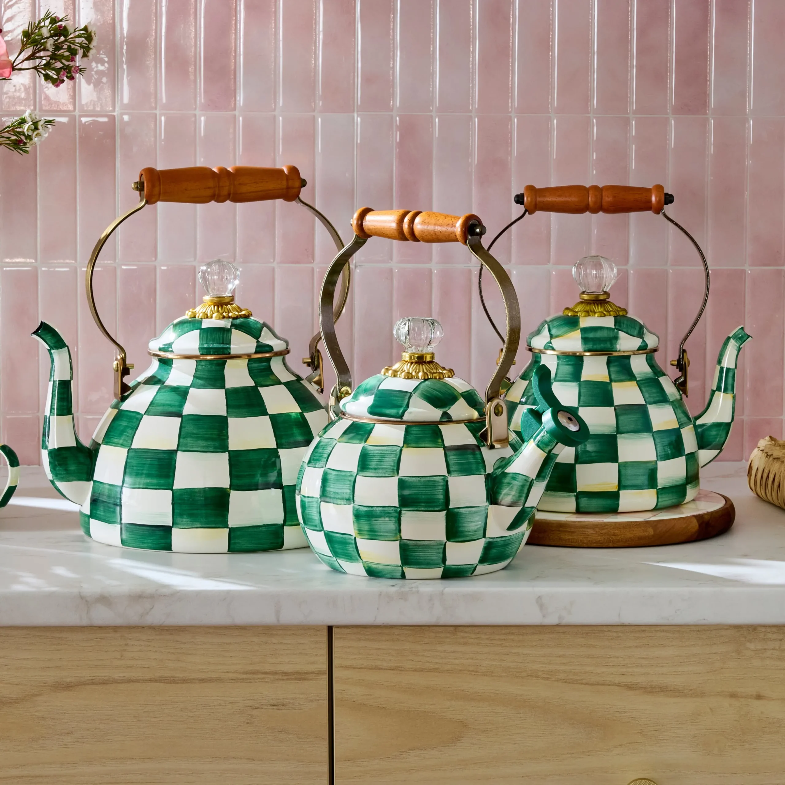Emerald Check Whistling Tea Kettle