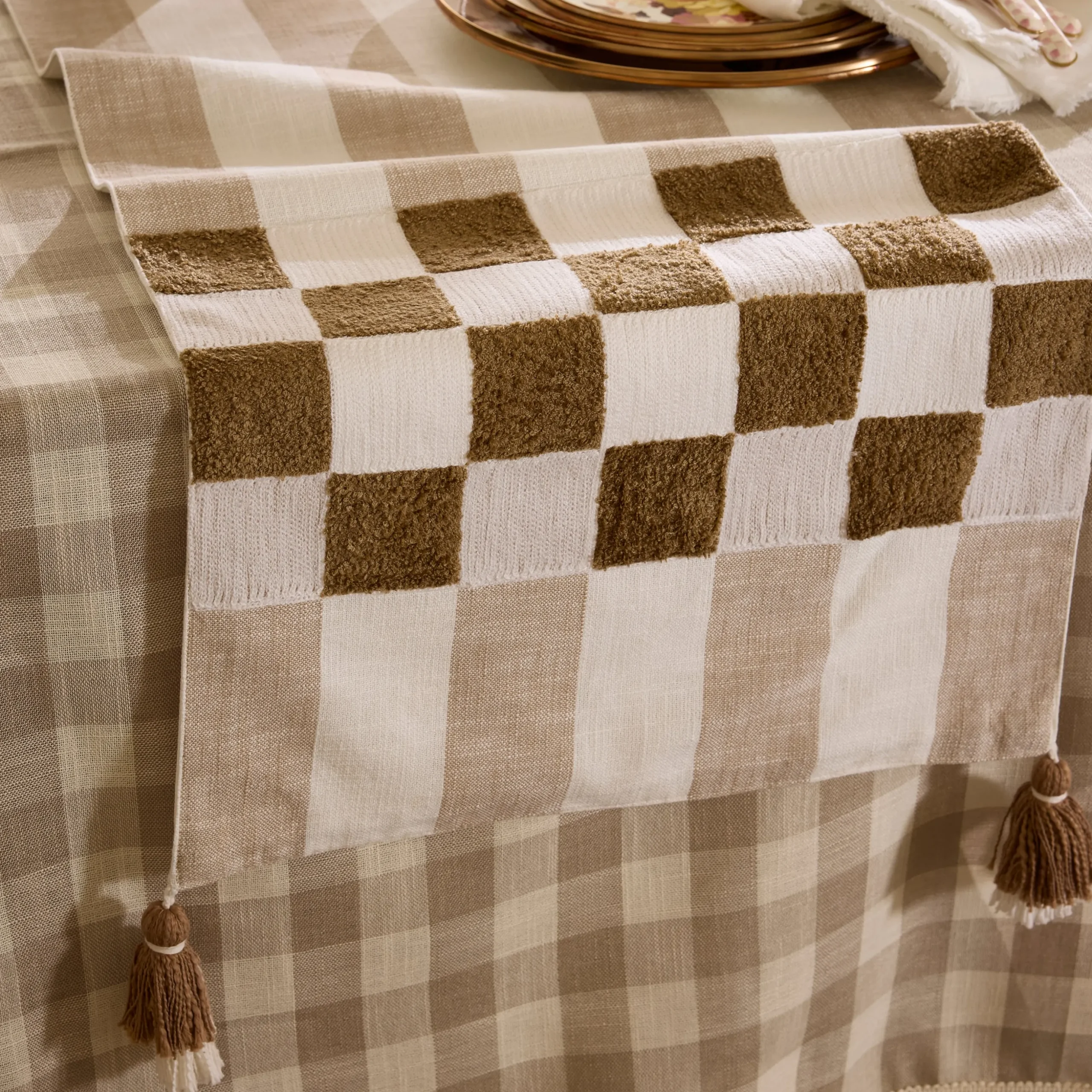 Flax Checks and Stripes Table Runner