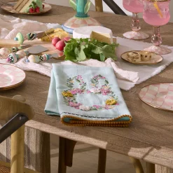 Floral Bunny Embroidered Dish Towel