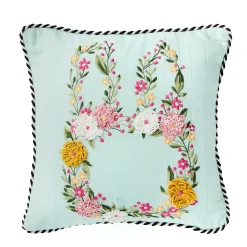 Floral Bunny Embroidered Throw Pillow