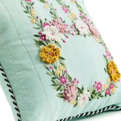Floral Bunny Embroidered Throw Pillow