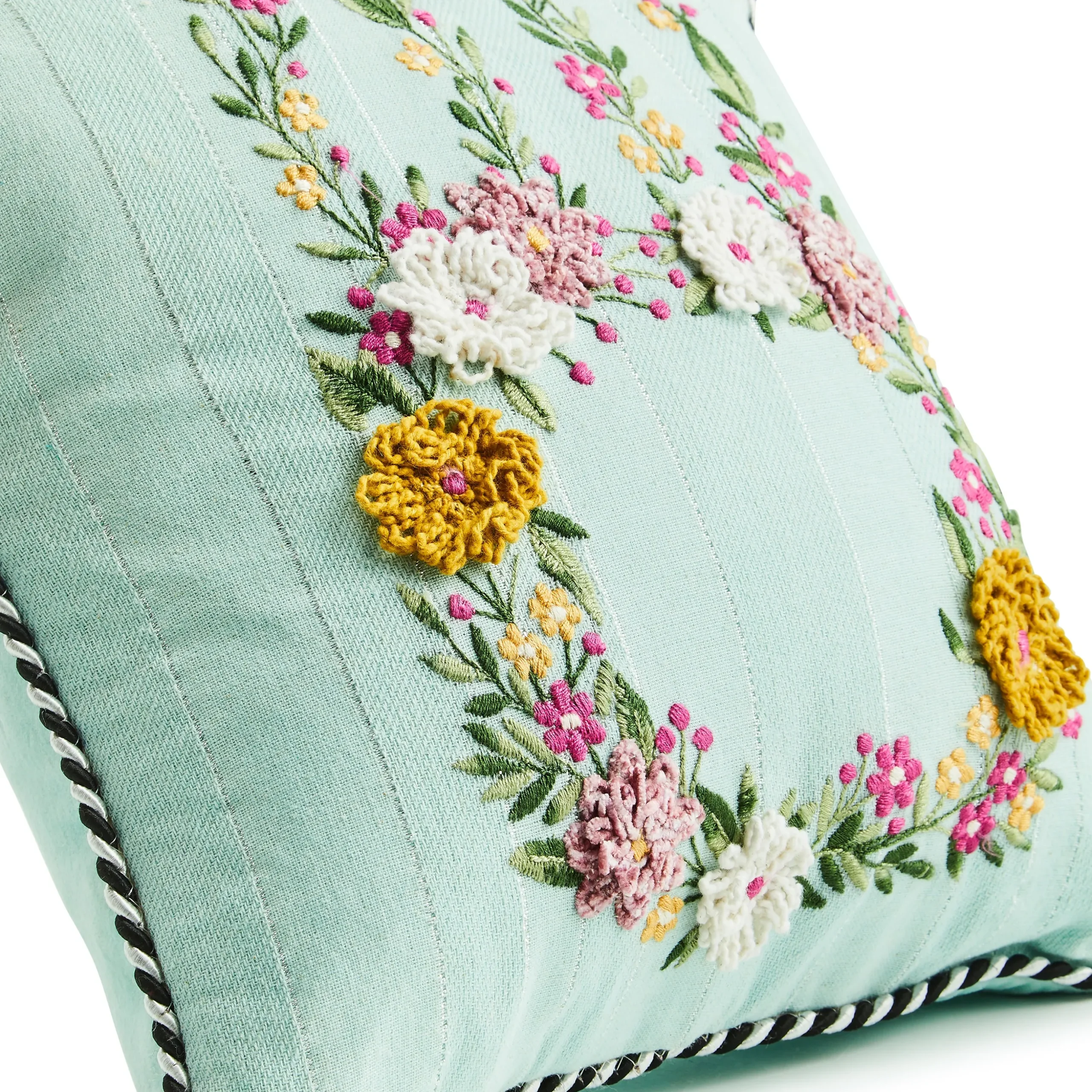 Floral Bunny Embroidered Throw Pillow