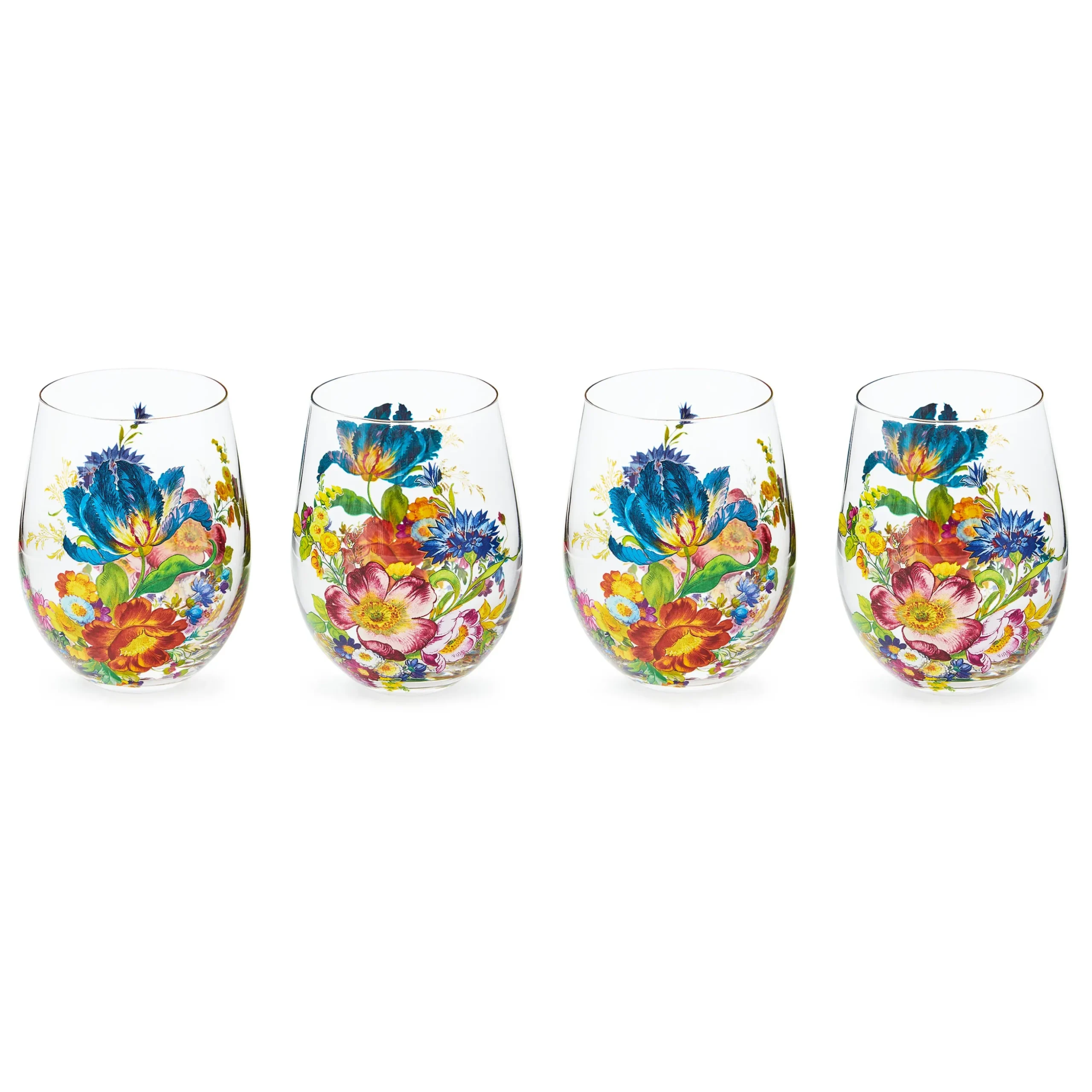 Flower Market Stemless Wine Glass, Set of 4