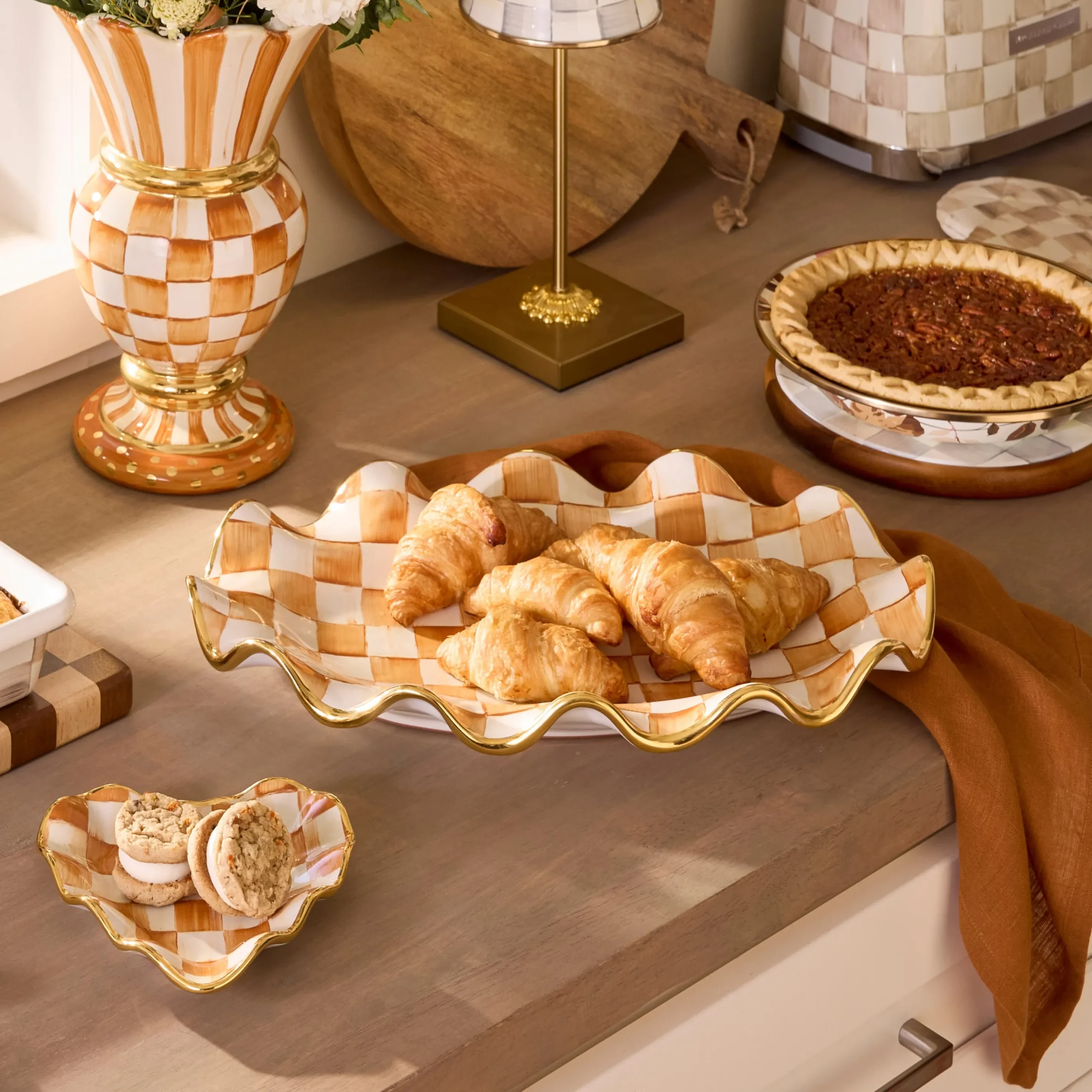 Ginger Check Ceramic Serving Platter