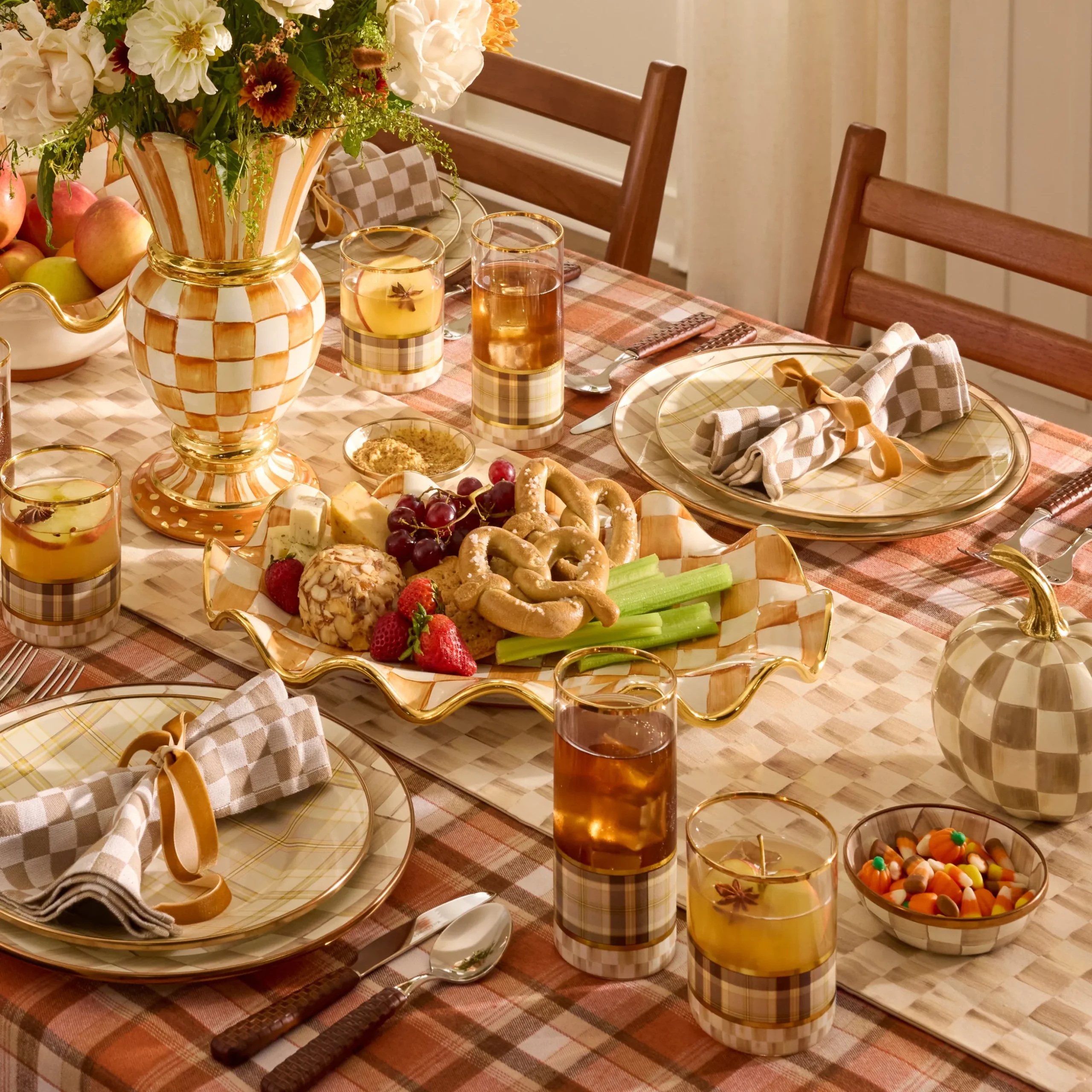 Ginger Check Ceramic Serving Platter