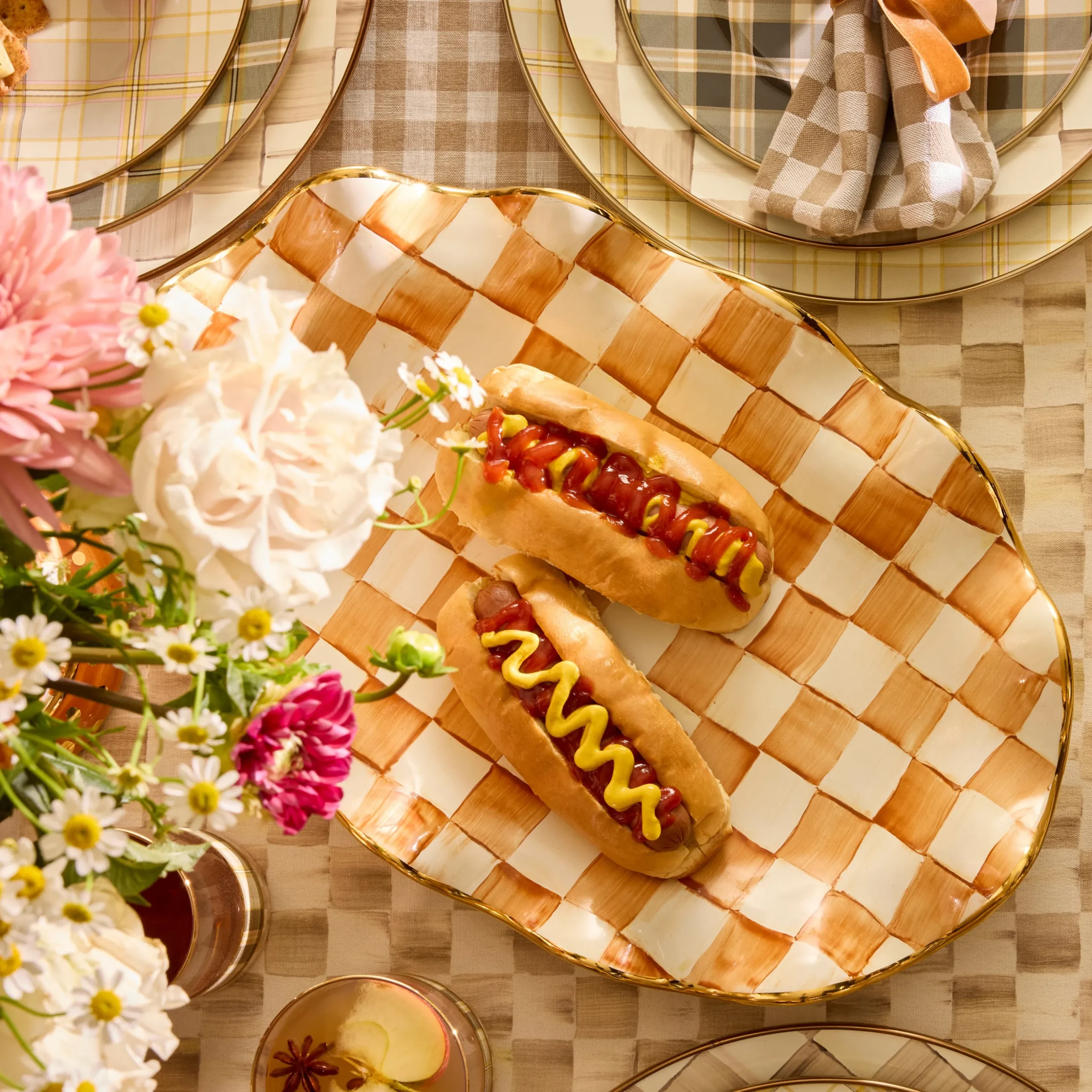 Ginger Check Ceramic Serving Platter