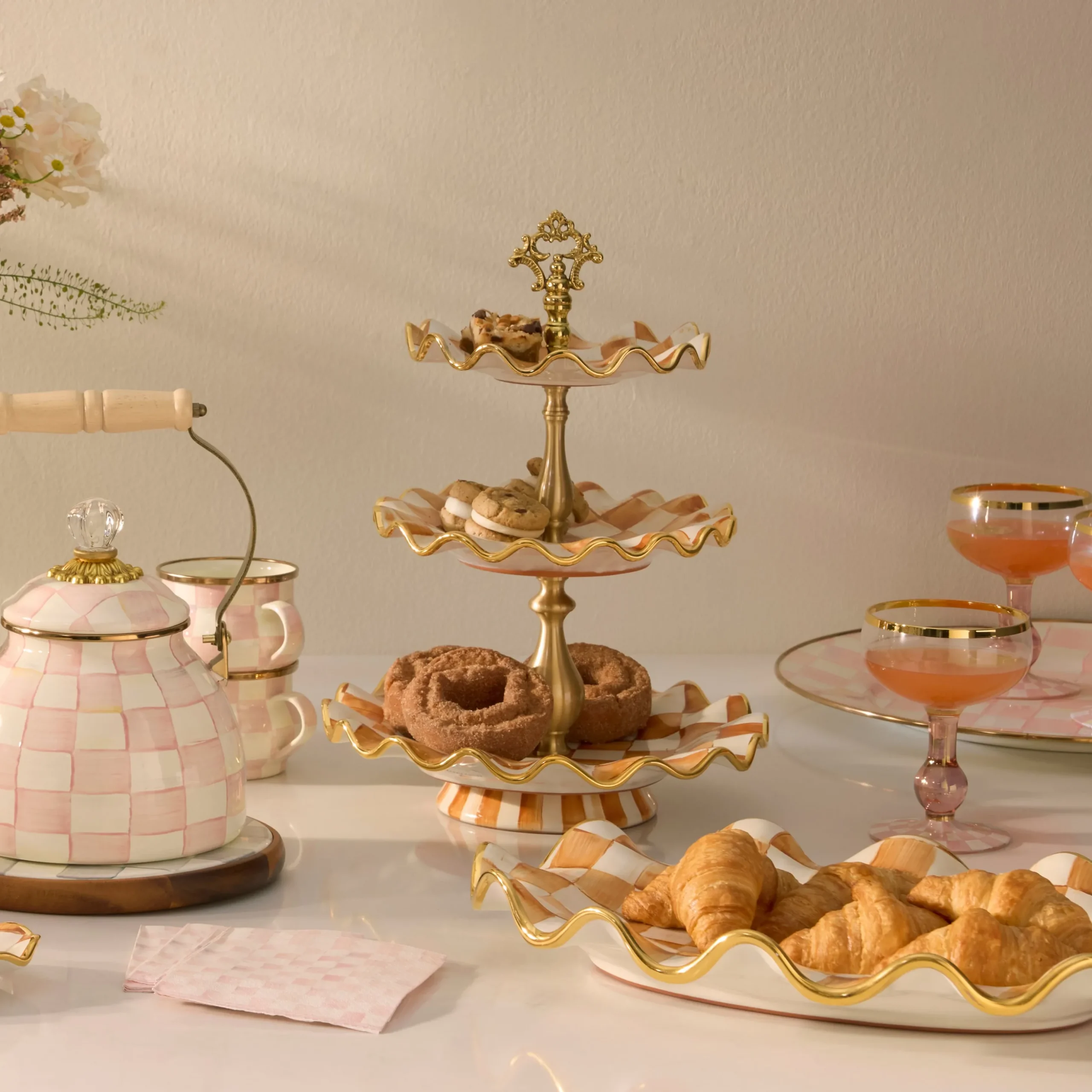 Ginger Check Ceramic Three Tier Sweet Stand