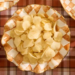 Ginger Check Medium Ceramic Fluted Serving Bowl
