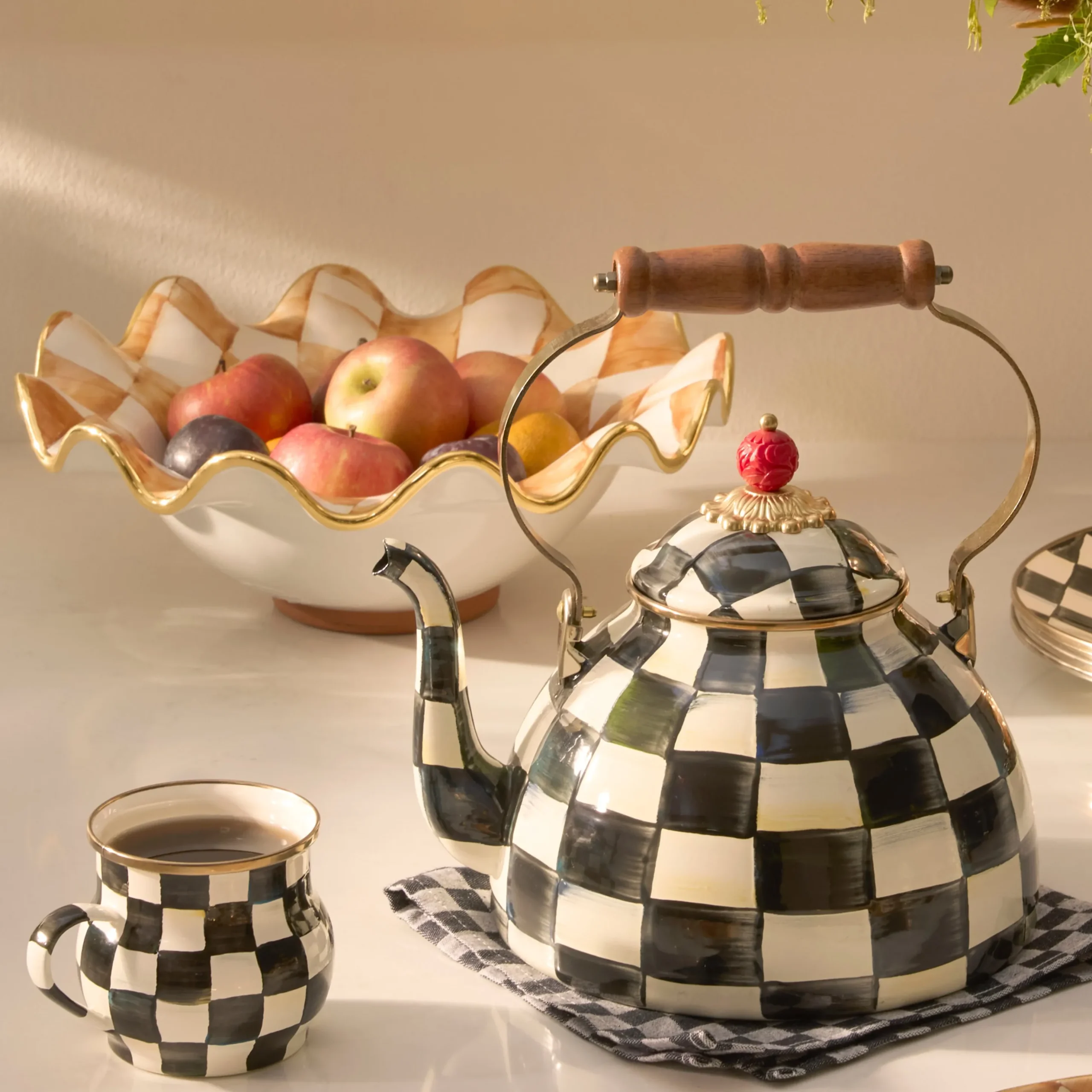 Ginger Check Medium Ceramic Fluted Serving Bowl