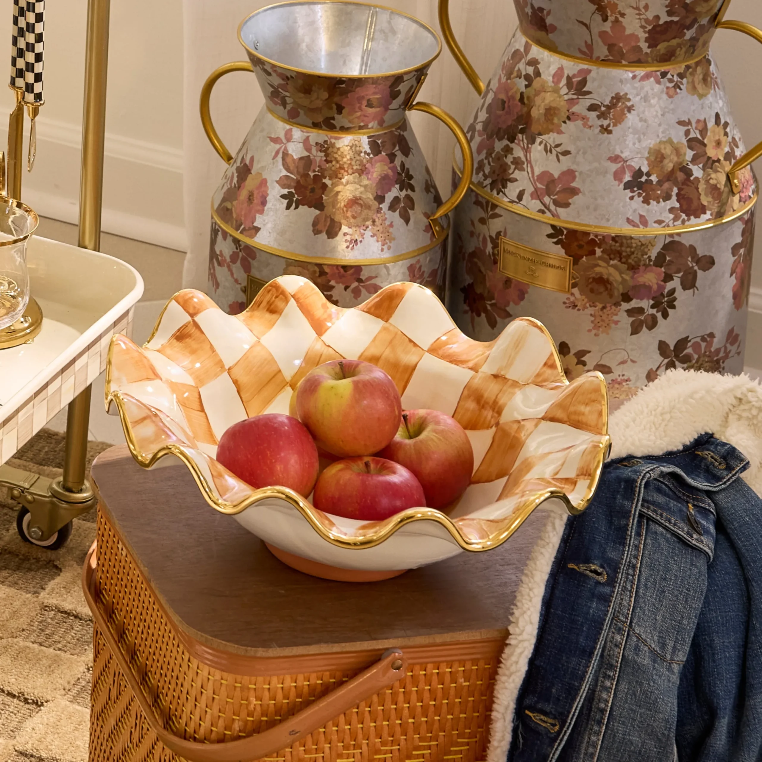 Ginger Check Medium Ceramic Fluted Serving Bowl