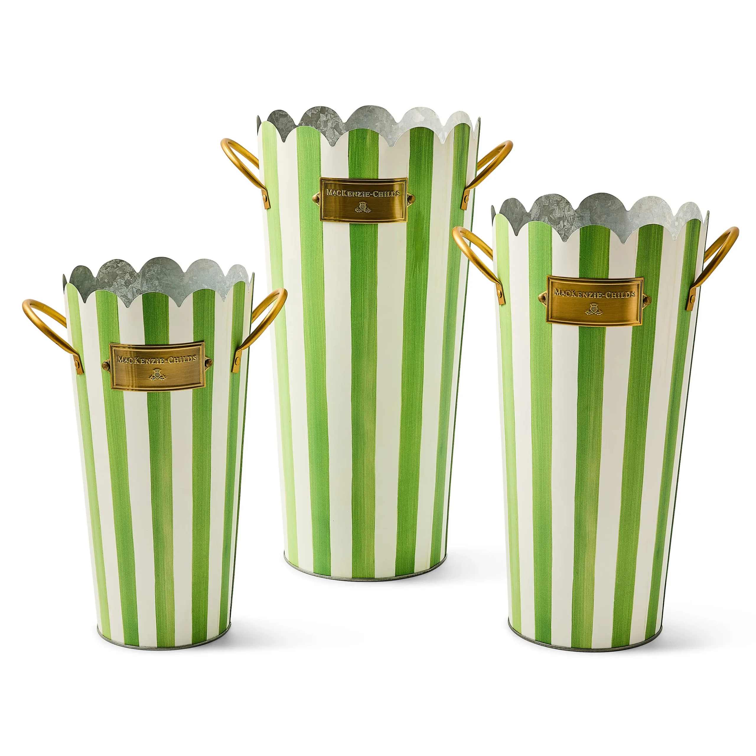 Grass Green Stripe Flower Buckets, Set of 3
