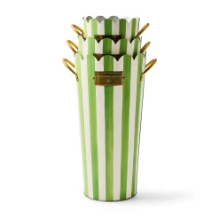 Grass Green Stripe Flower Buckets, Set of 3
