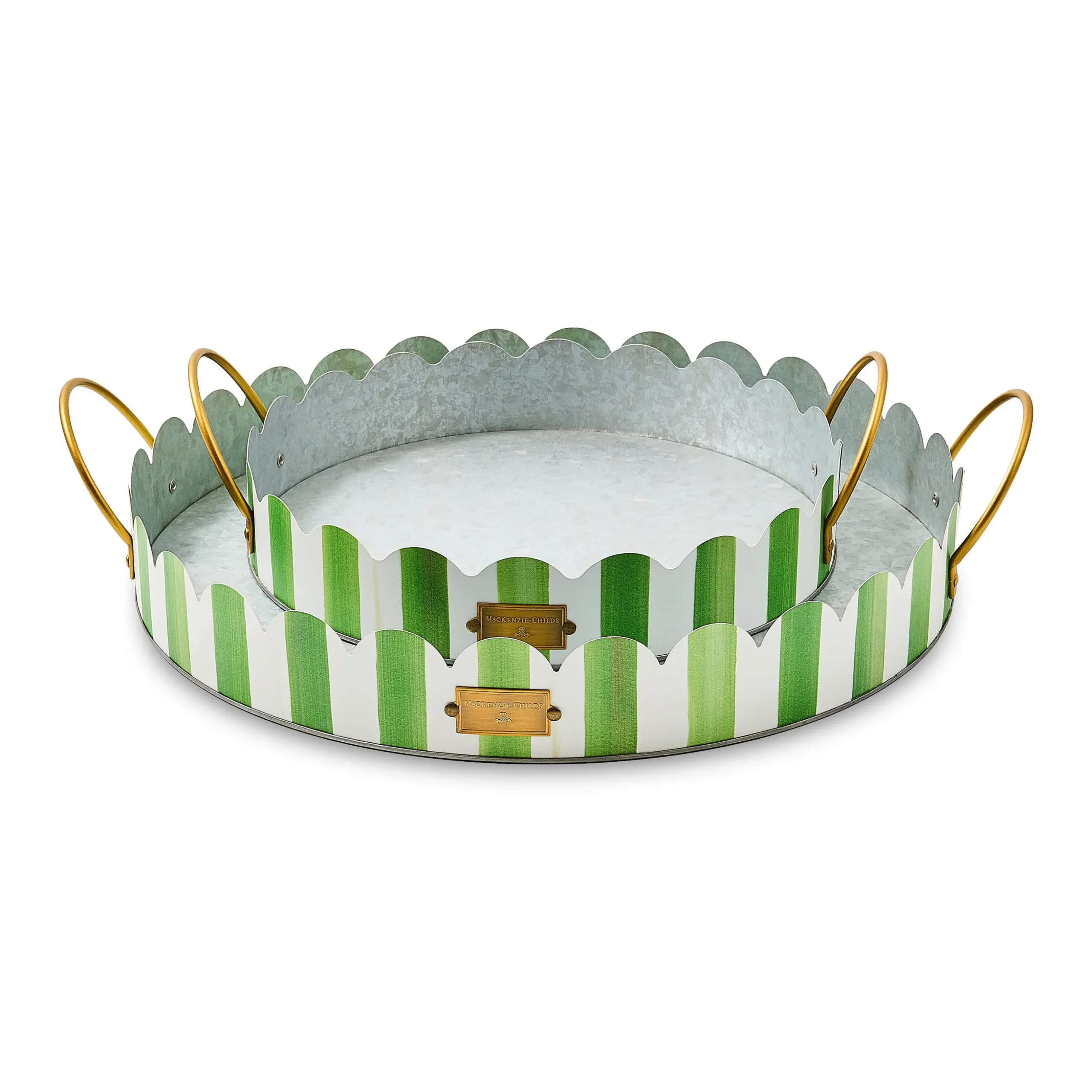 Grass Green Stripe Serving Trays, Set of 2