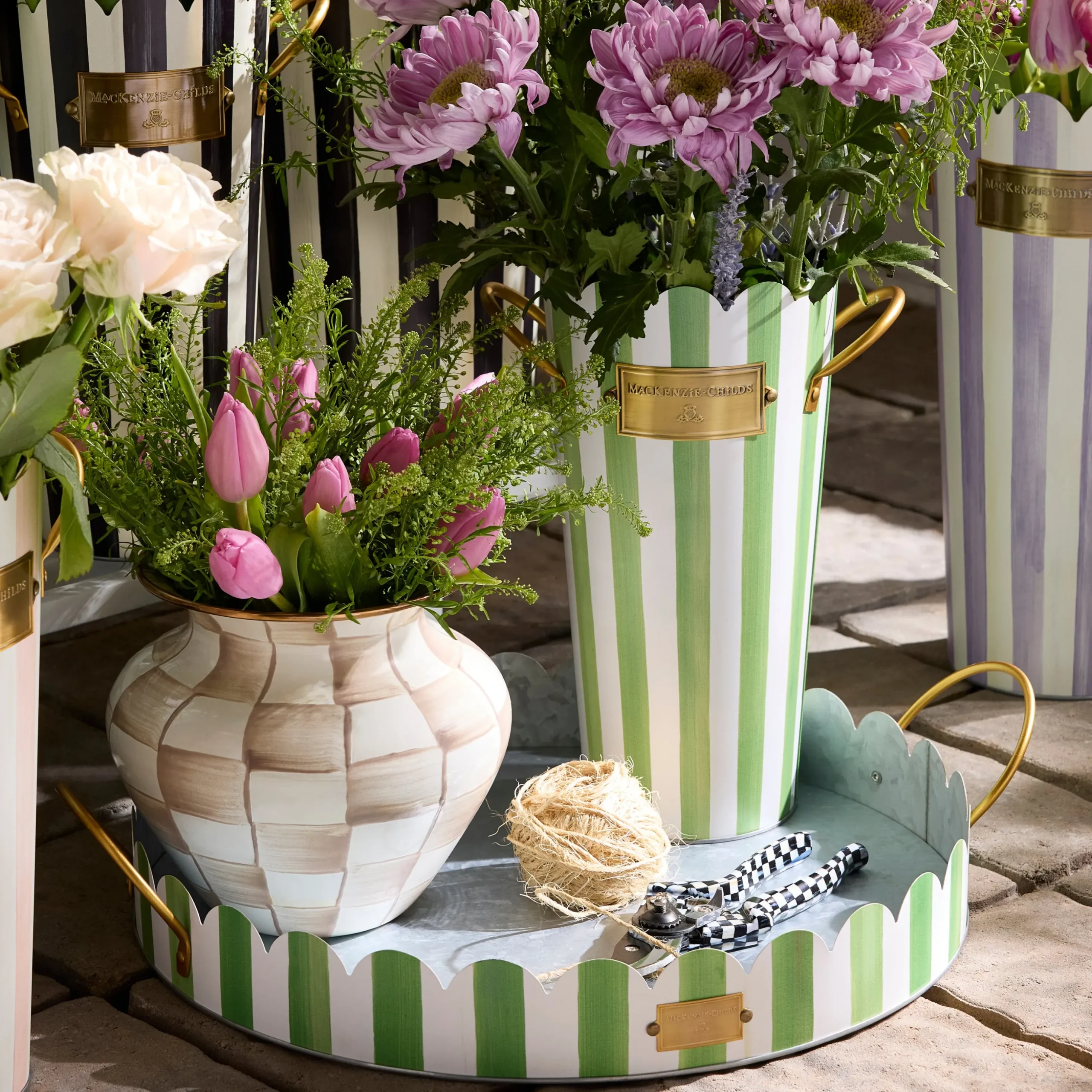 Grass Green Stripe Serving Trays, Set of 2