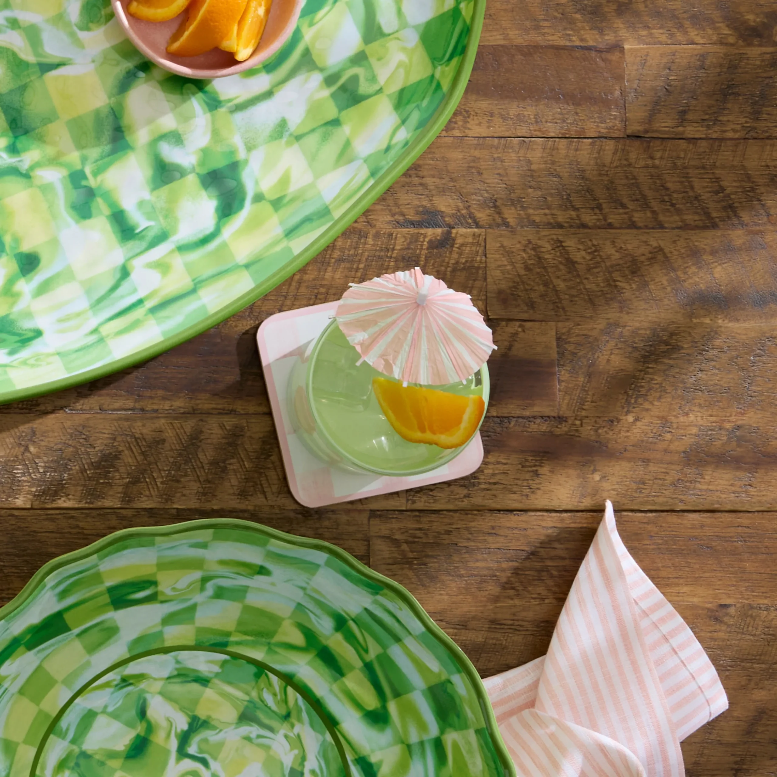 Green Check Acrylic Tumblers, Set of 4