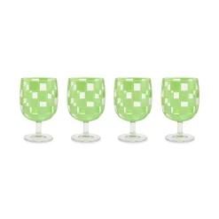 Green Check Acrylic Water Goblets, Set of 4