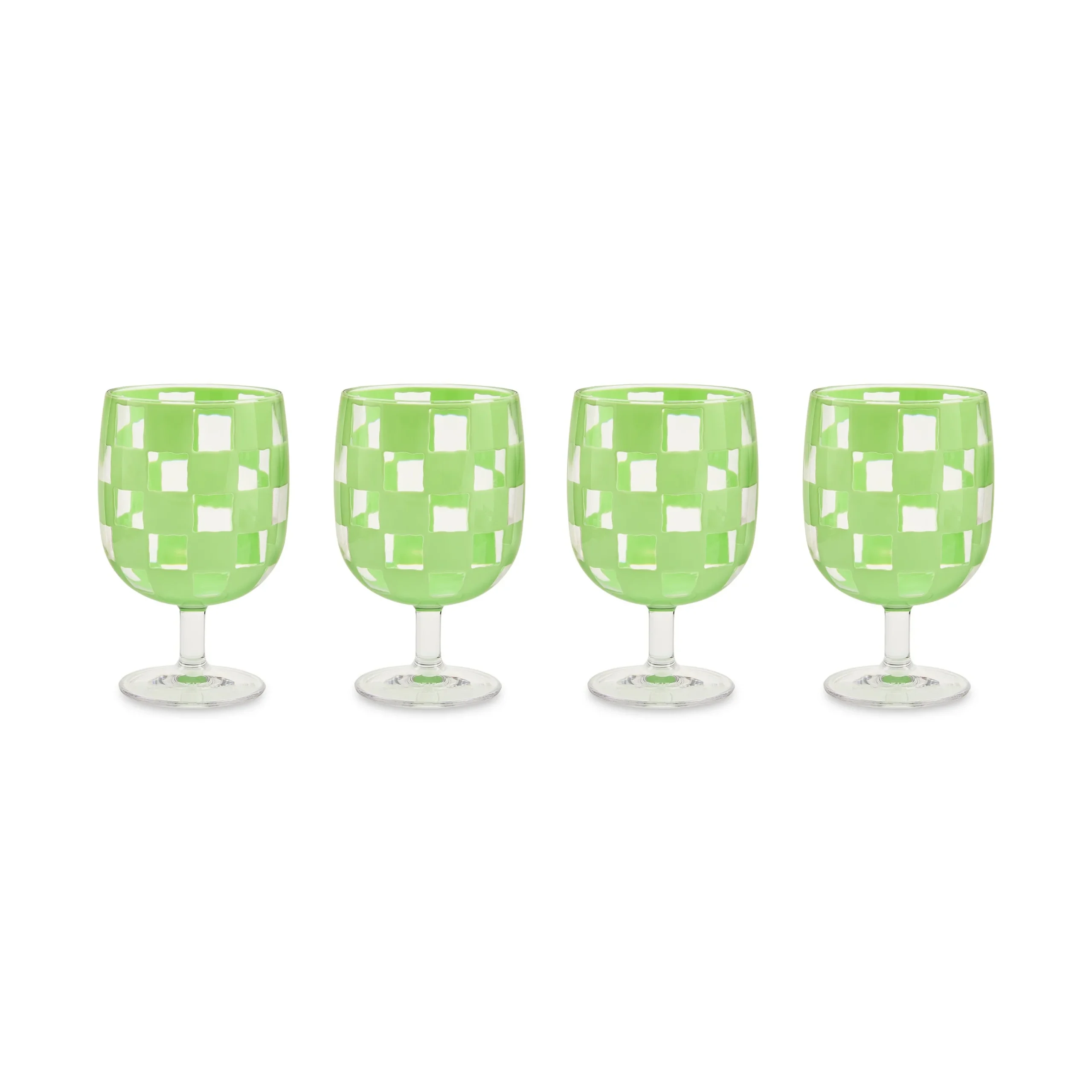 Green Check Acrylic Water Goblets, Set of 4