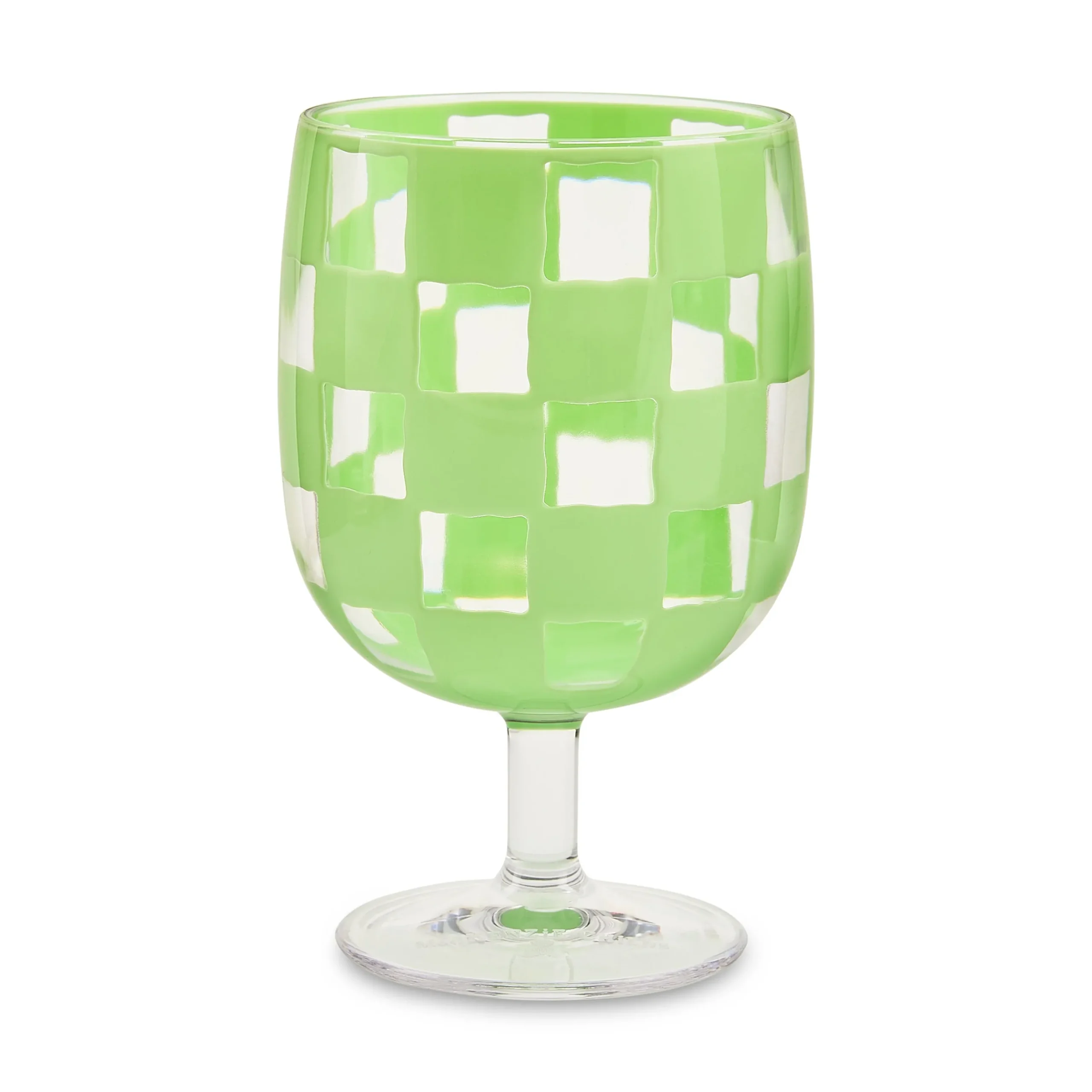 Green Check Acrylic Water Goblets, Set of 4