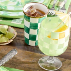 Green Check Acrylic Water Goblets, Set of 4