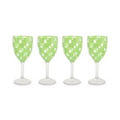 Green Check Acrylic Wine Goblets, Set of 4