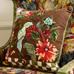 Green Check Birdsong Throw Pillow