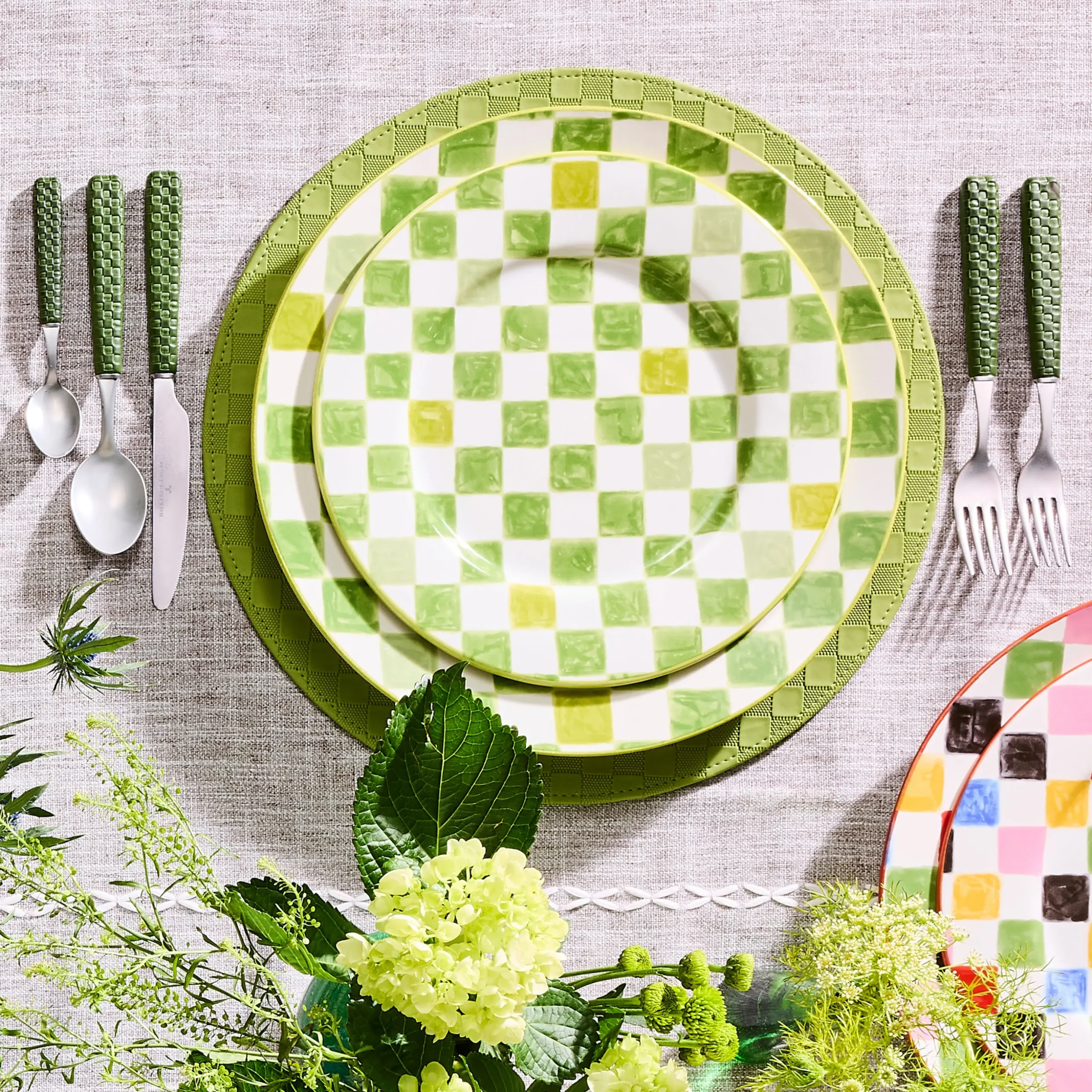 Green Check Dinner Plate