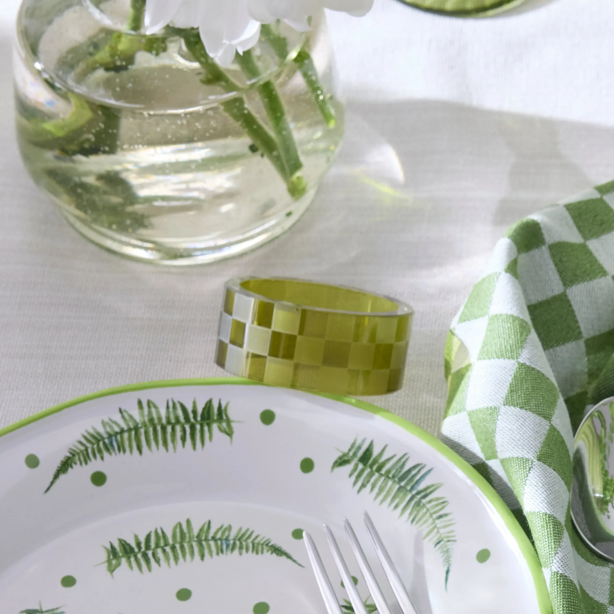 Green Check Napkin Rings, Set of 4