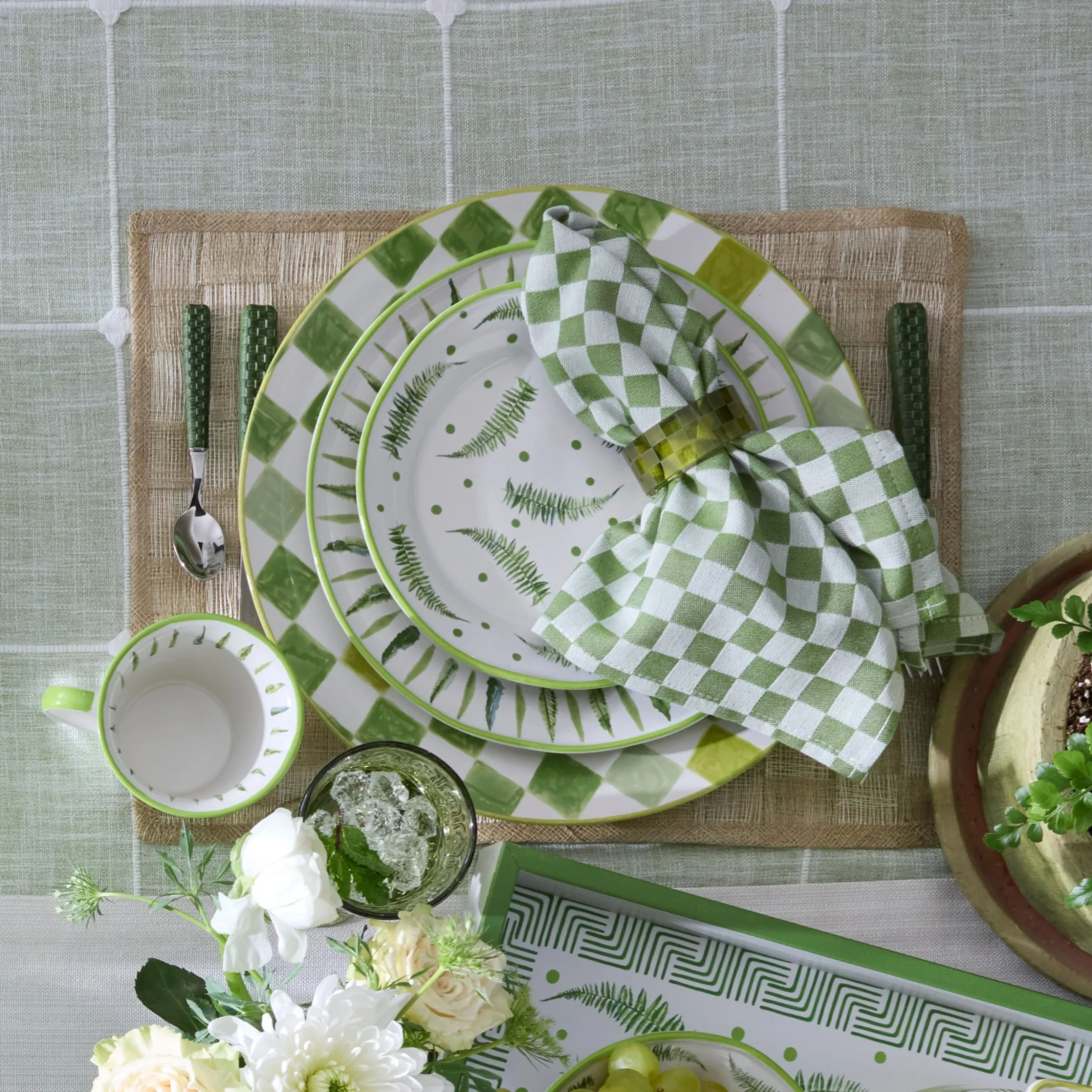 Green Check Napkin Rings, Set of 4