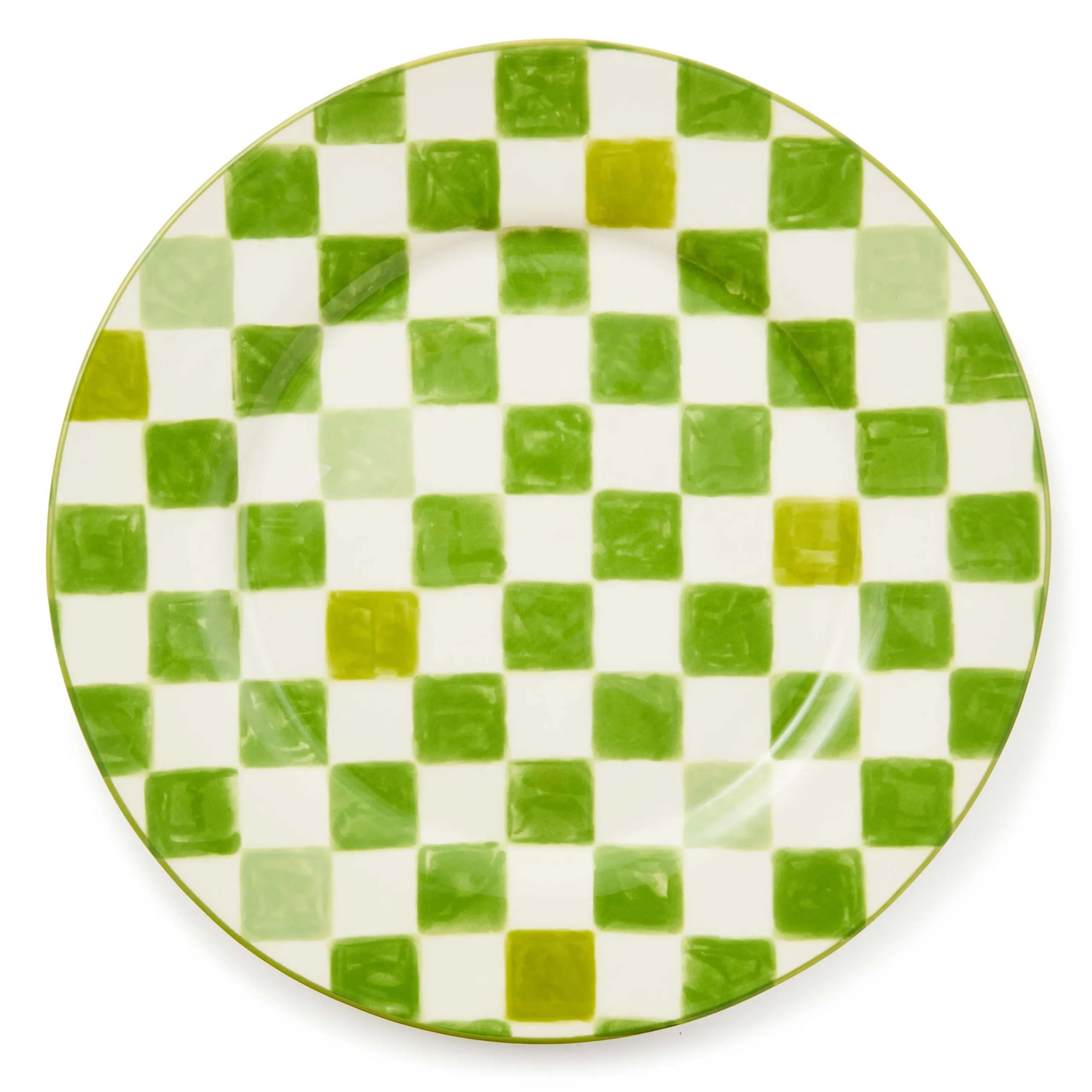 Green Check Round Platter