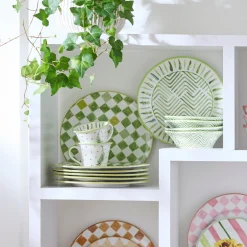Green Check Round Platter