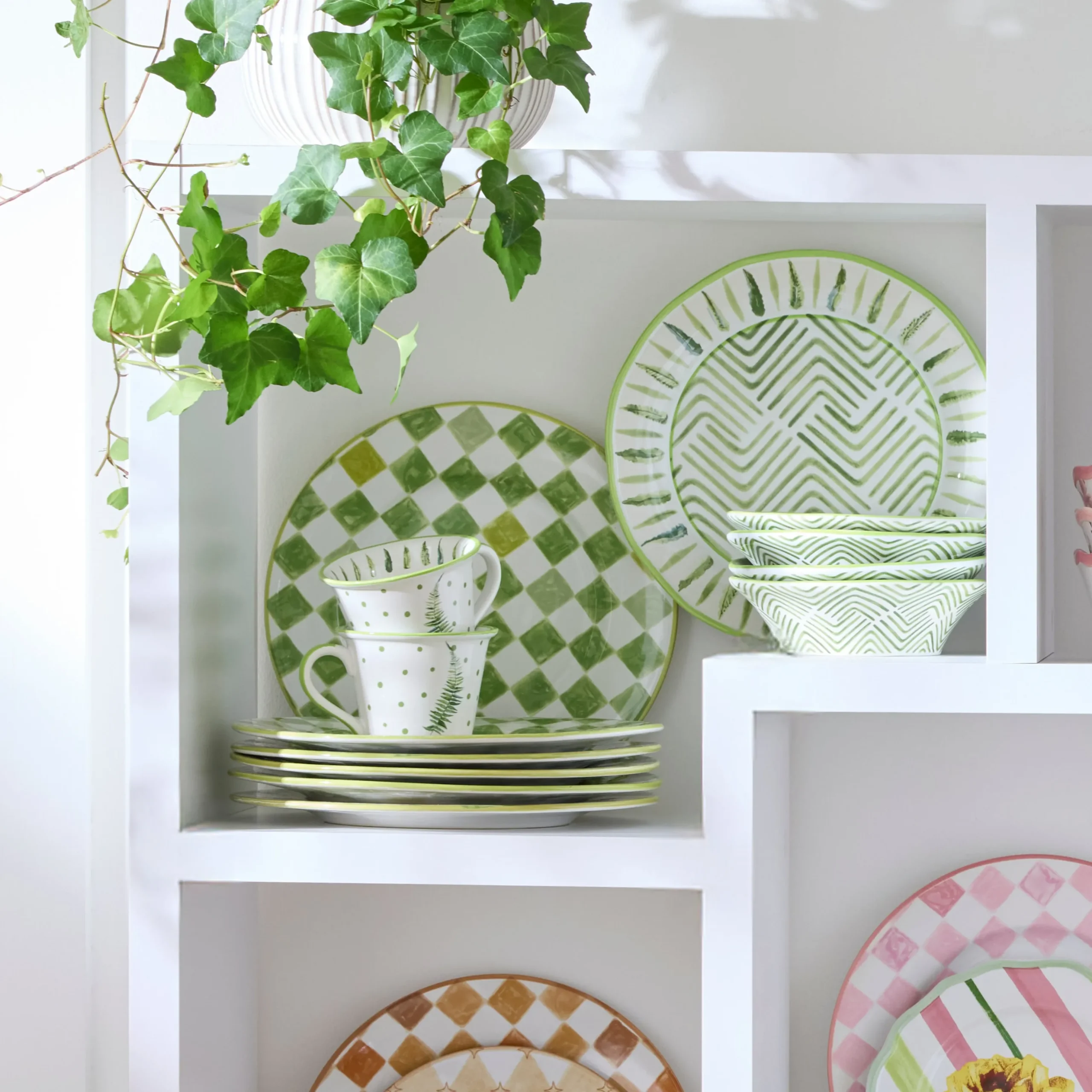 Green Check Round Platter