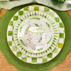 Green Check Round Platter