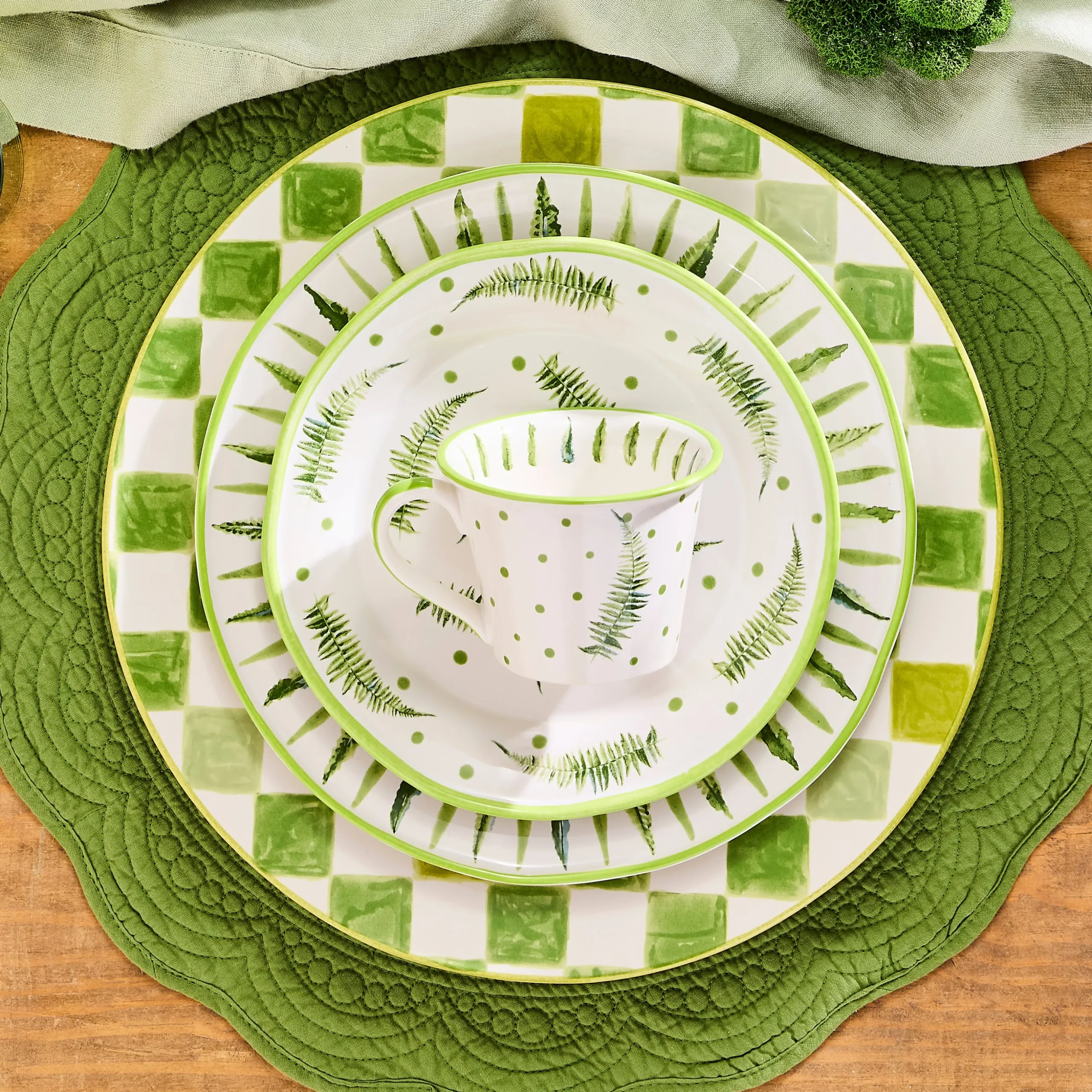 Green Check Round Platter