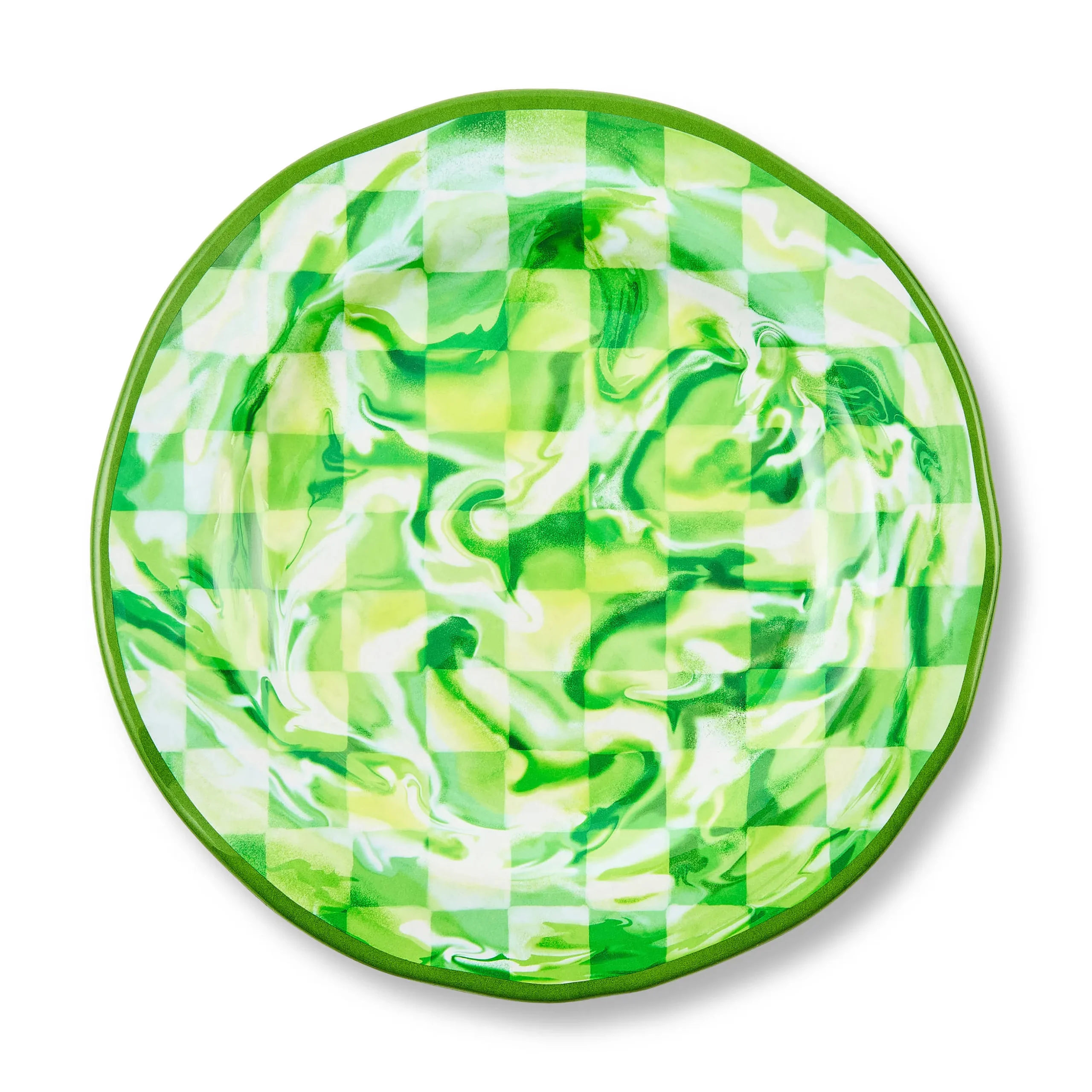 Green Marble Check Melamine Dinner Plates, Set of 4