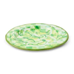 Green Marble Check Melamine Dinner Plates, Set of 4